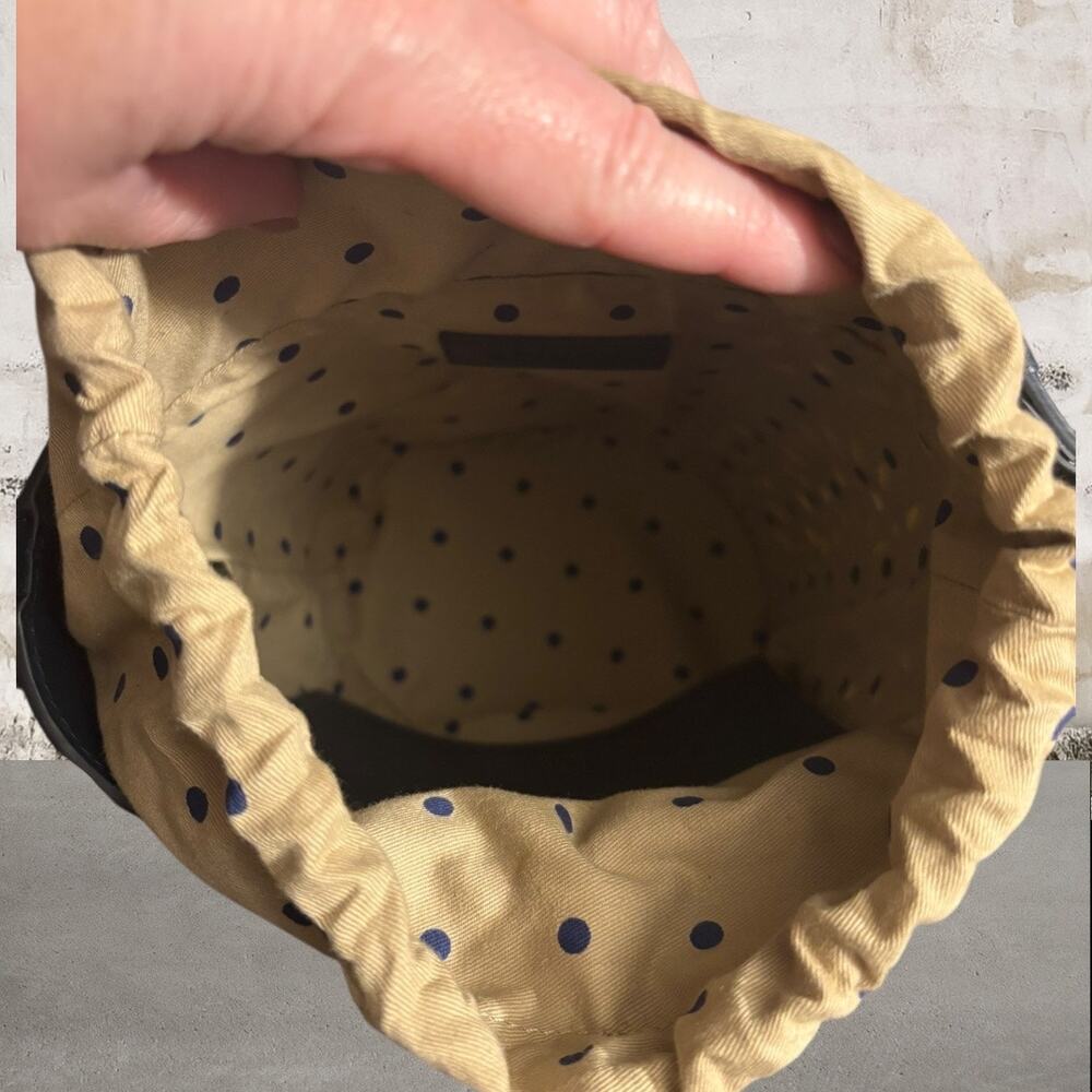 Chico's Navy Laser-Cut Bucket Crossbody with Tan Liner - Picture 4 of 9